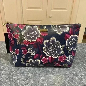 Jones NY Signature Cosmetic Bag‎ Multicolor Floral Design Travel Work Zip Makeup